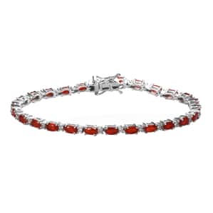 Mexican Cherry Fire Opal and White Zircon Tennis Bracelet in Platinum Over Sterling Silver (7.25 In) 4.50 ctw