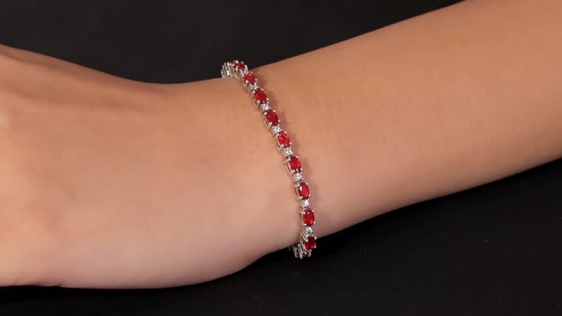Mexican Cherry Fire Opal and White Zircon Tennis Bracelet in Platinum Over Sterling Silver (6.50 In) 3.90 ctw