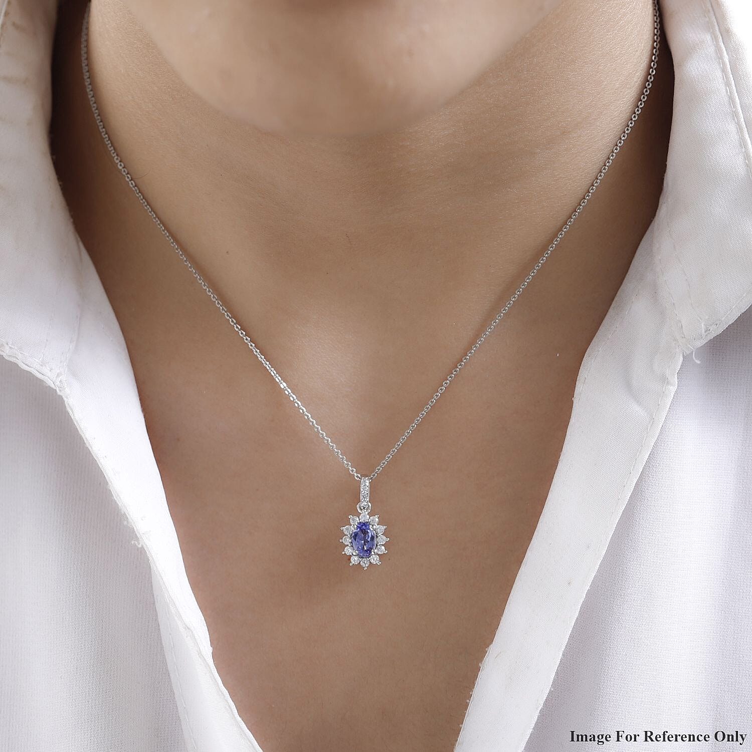 Tanzanite and White Zircon Sunburst Pendant in Platinum Over Sterling Silver 1.00 ctw