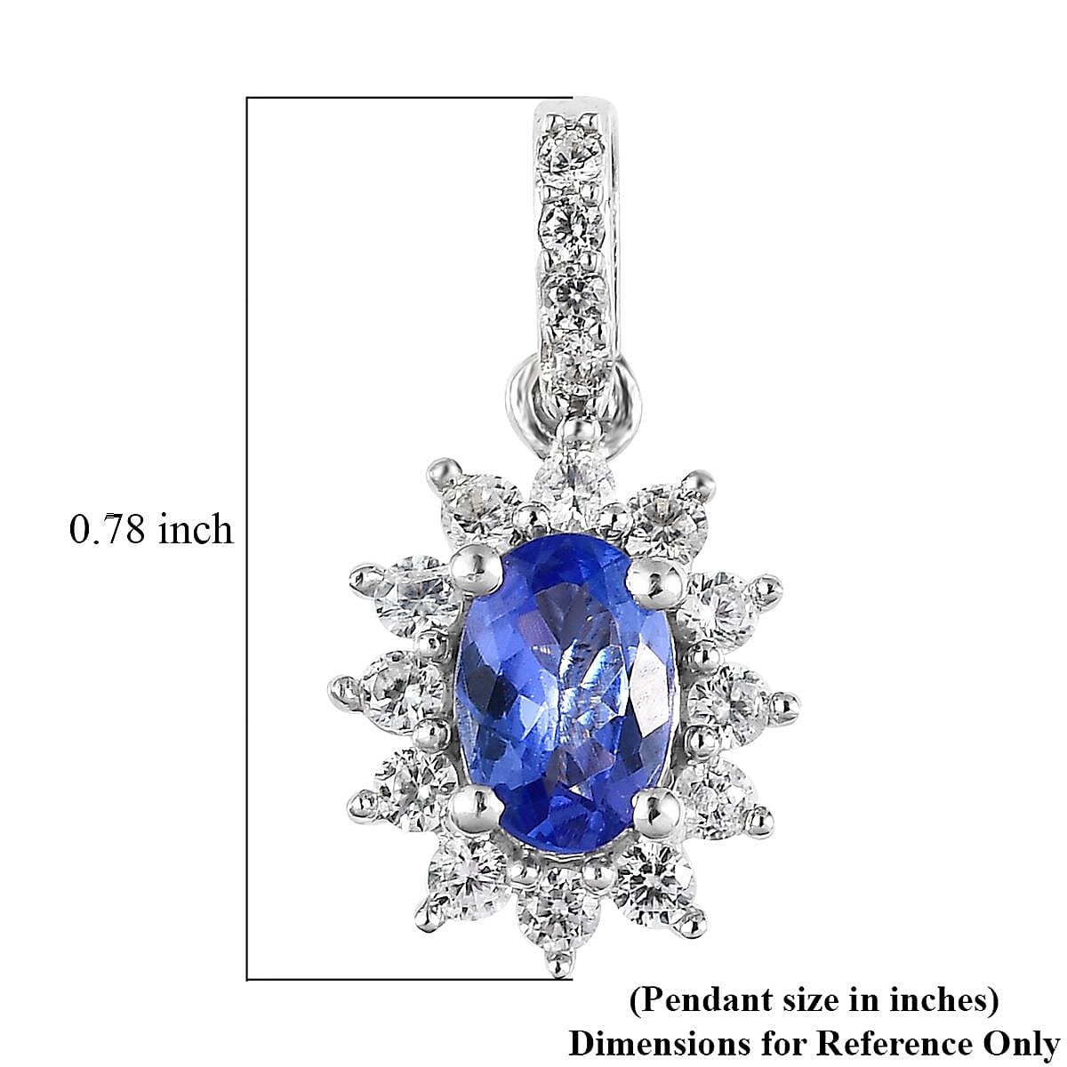 Tanzanite and White Zircon Sunburst Pendant in Platinum Over Sterling Silver 1.00 ctw