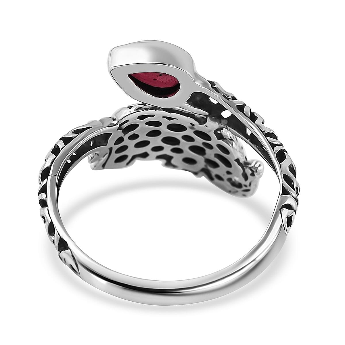 Bali Legacy Mozambique Garnet Elephant Bypass Ring in Sterling Silver (Size 8.0) 1.35 ctw image number 4