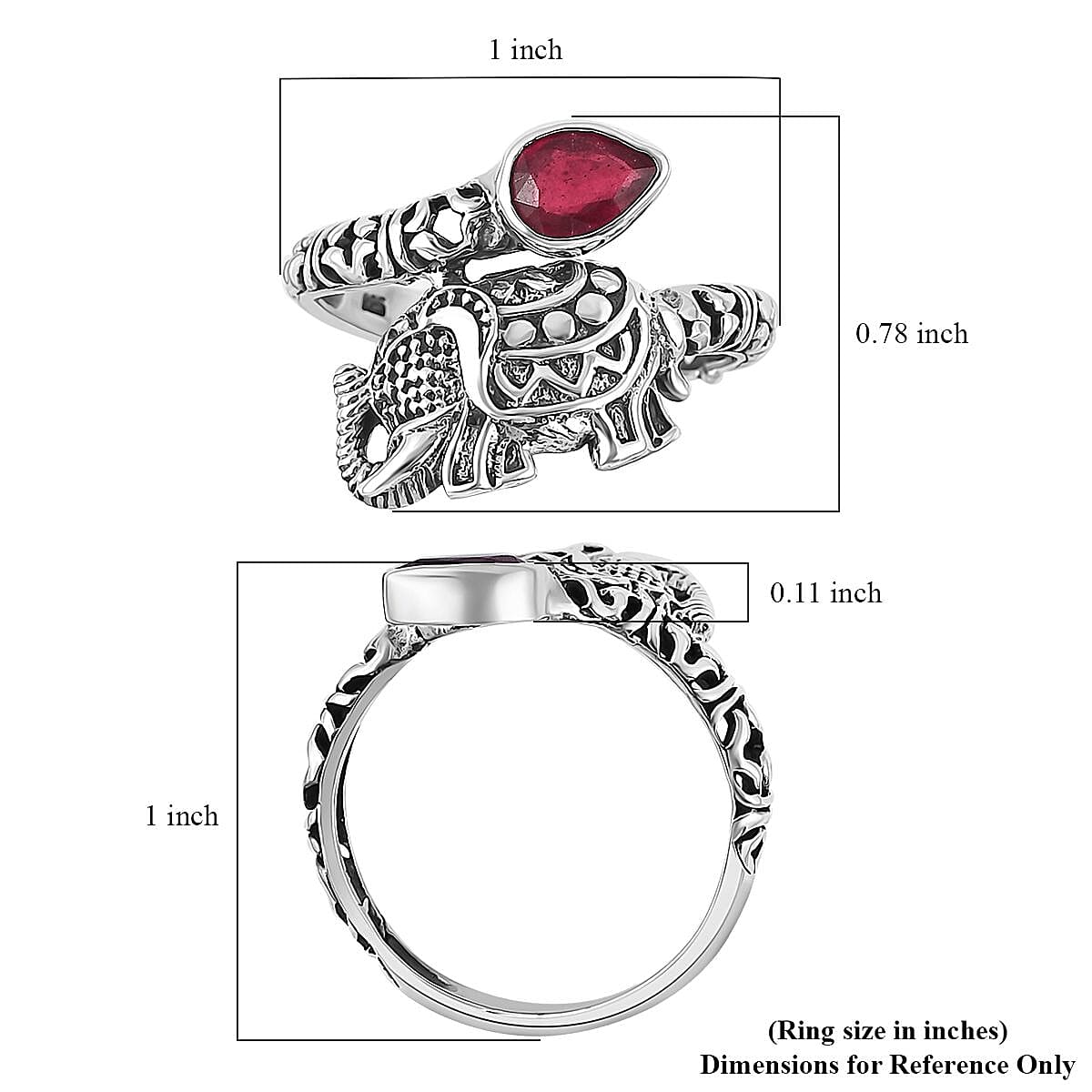 Bali Legacy Mozambique Garnet Elephant Bypass Ring in Sterling Silver (Size 8.0) 1.35 ctw image number 5