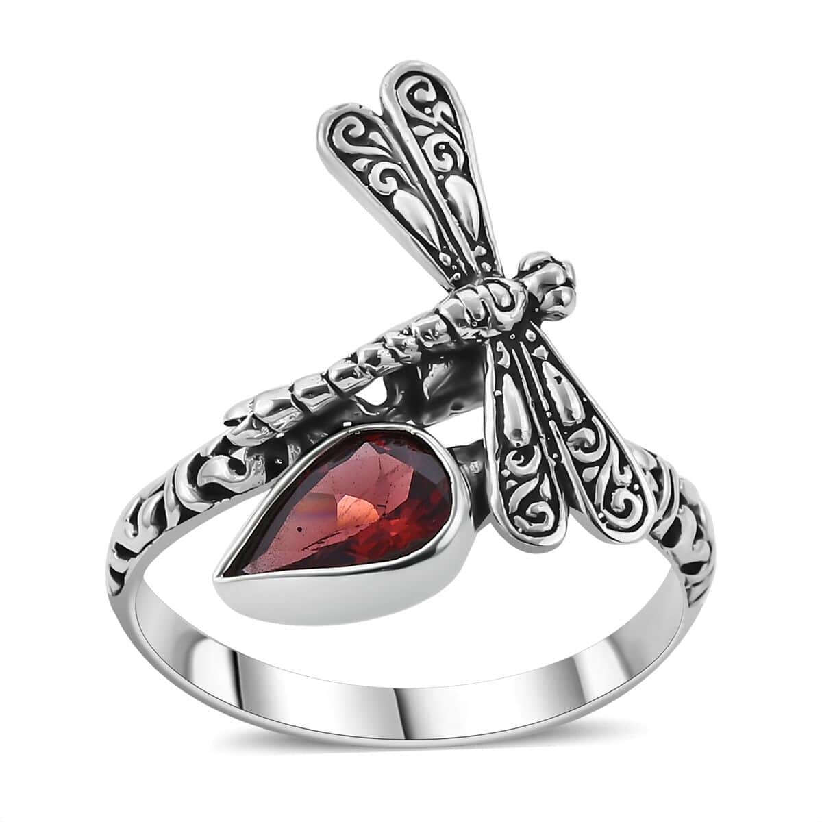 Bali Legacy Mozambique Garnet Dragonfly Bypass Ring in Sterling Silver (Size 10.0) 1.35 ctw image number 0