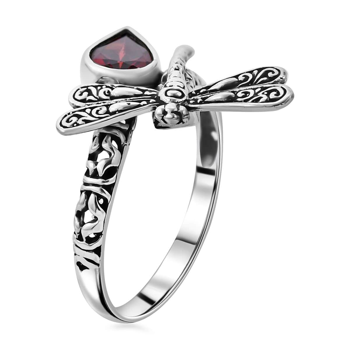 Bali Legacy Mozambique Garnet Dragonfly Bypass Ring in Sterling Silver (Size 10.0) 1.35 ctw image number 3