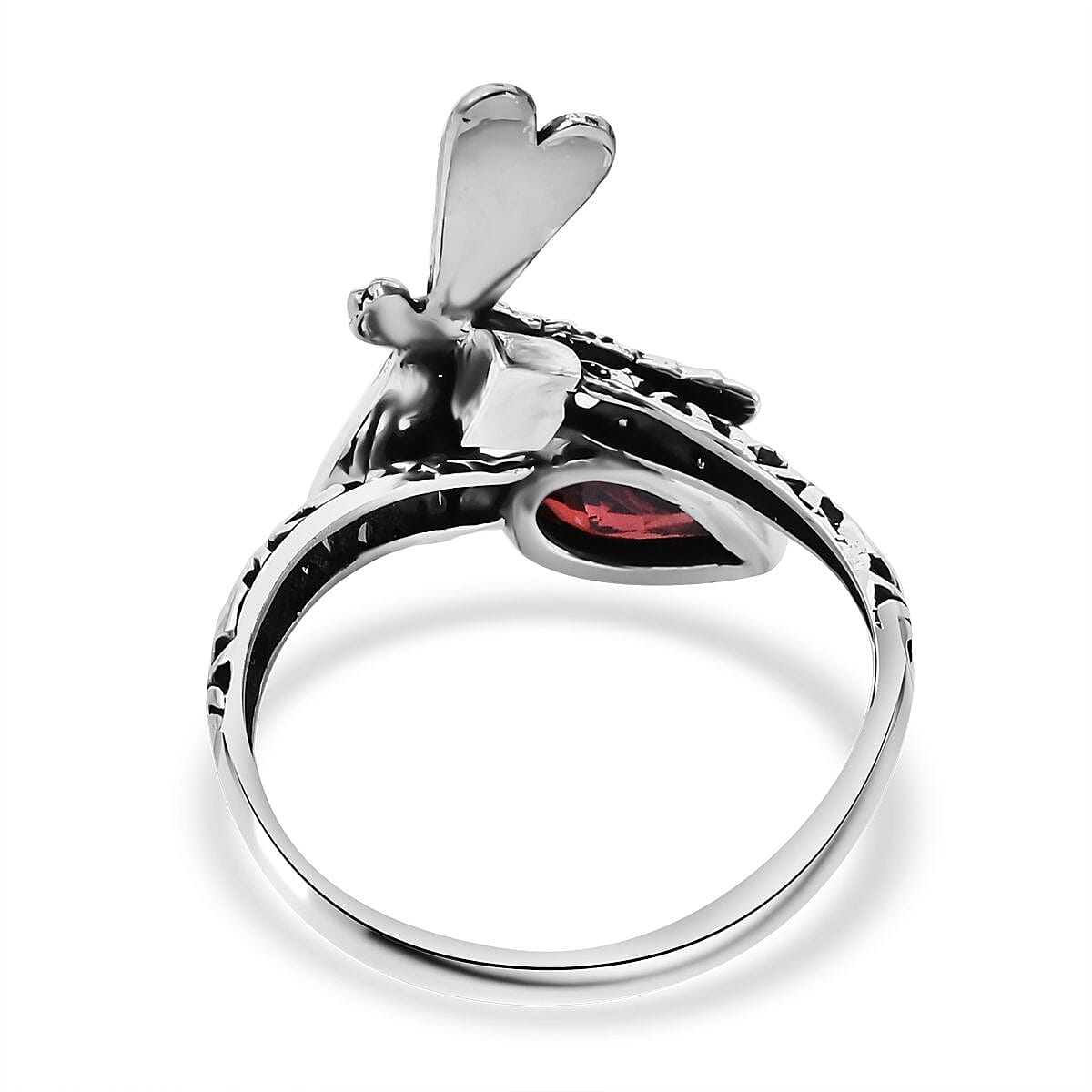 Bali Legacy Mozambique Garnet Dragonfly Bypass Ring in Sterling Silver (Size 5.0) 1.35 ctw image number 4