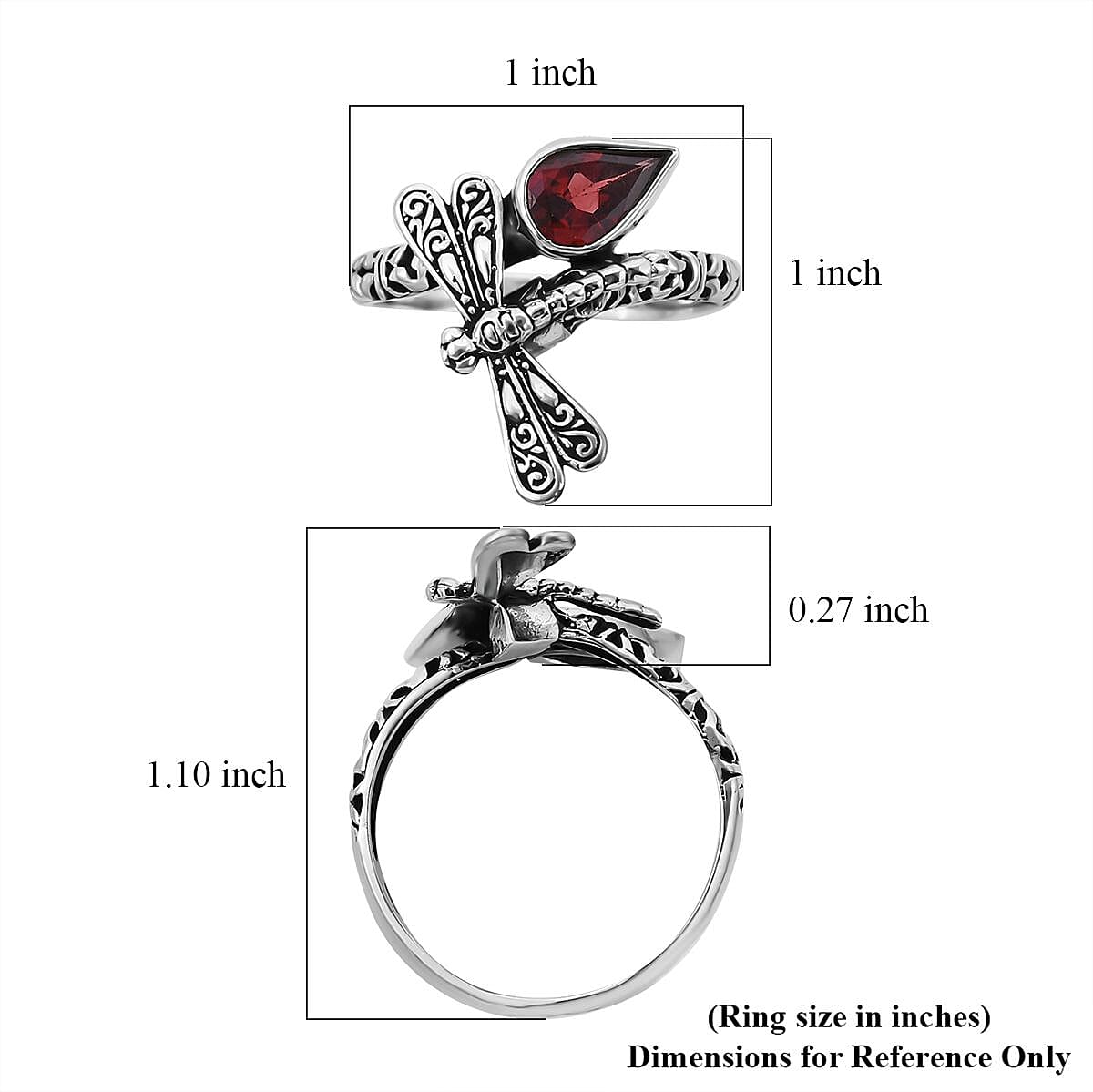 Bali Legacy Mozambique Garnet Dragonfly Bypass Ring in Sterling Silver (Size 5.0) 1.35 ctw image number 5