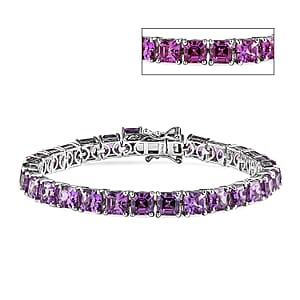Asscher Cut Lab Grown Color Change Sapphire Tennis Bracelet in Platinum Over Sterling Silver (7.25 In) 27.90 ctw