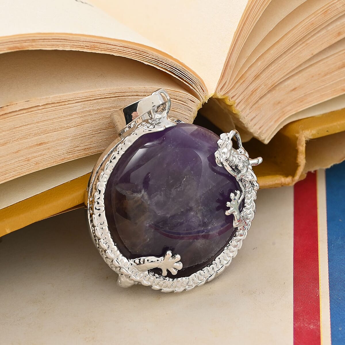 Amethyst Dragon Sphere Pendant in Silvertone 25.00 ctw image number 1