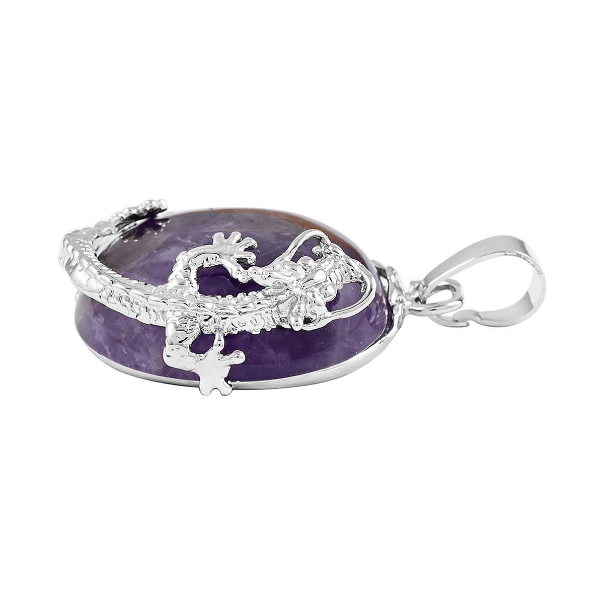 Amethyst Dragon Sphere Pendant in Silvertone 25.00 ctw image number 3
