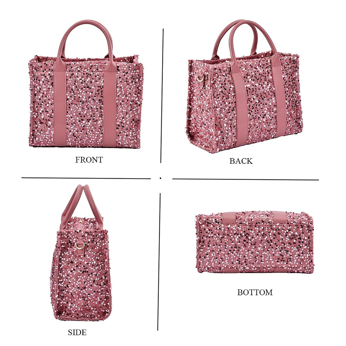 Pink Sequin Print Faux Leather Crossbody Bag with Handle Drop and Shoulder Strap image number 3