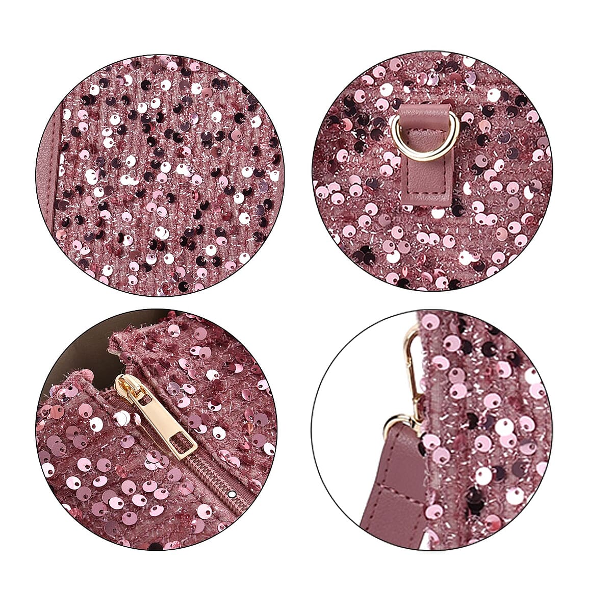 Pink Sequin Print Faux Leather Crossbody Bag with Handle Drop and Shoulder Strap image number 5