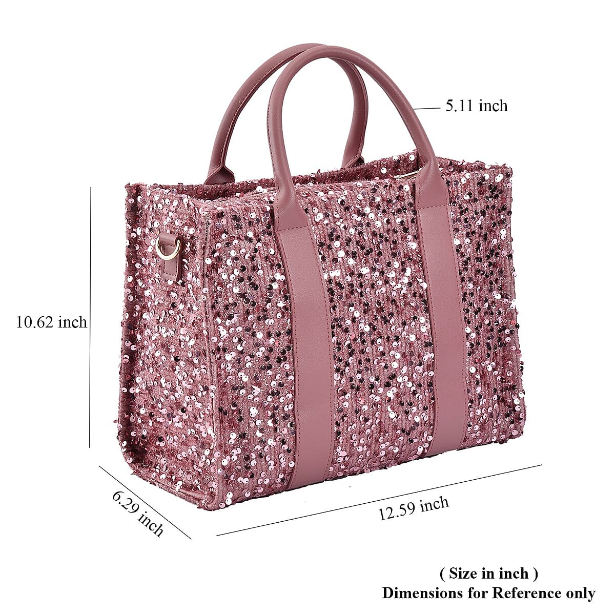 Pink Sequin Print Faux Leather Crossbody Bag with Handle Drop and Shoulder Strap image number 6