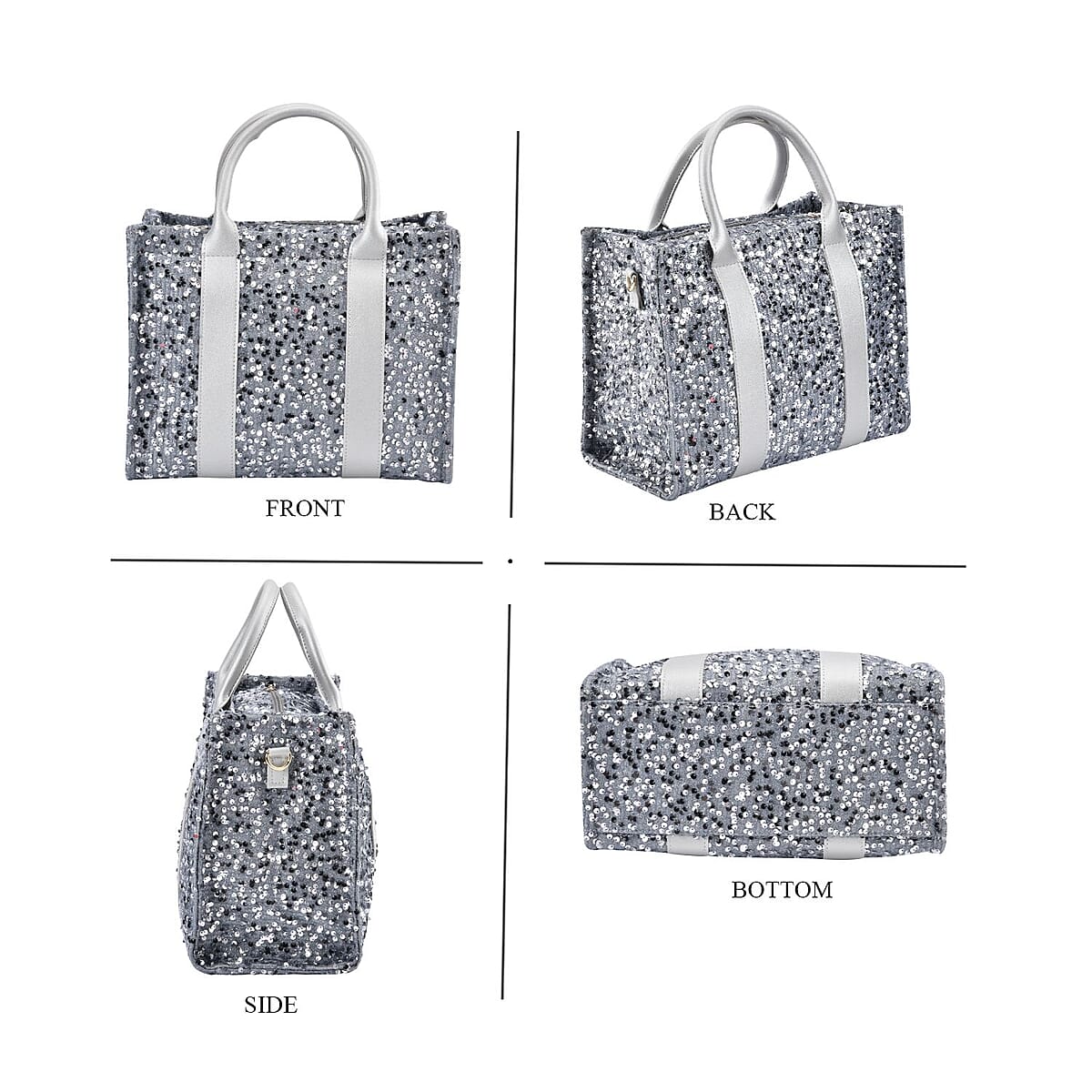 Silver Sequin Print Faux Leather Crossbody Bag with Handle Drop and Shoulder Strap image number 3
