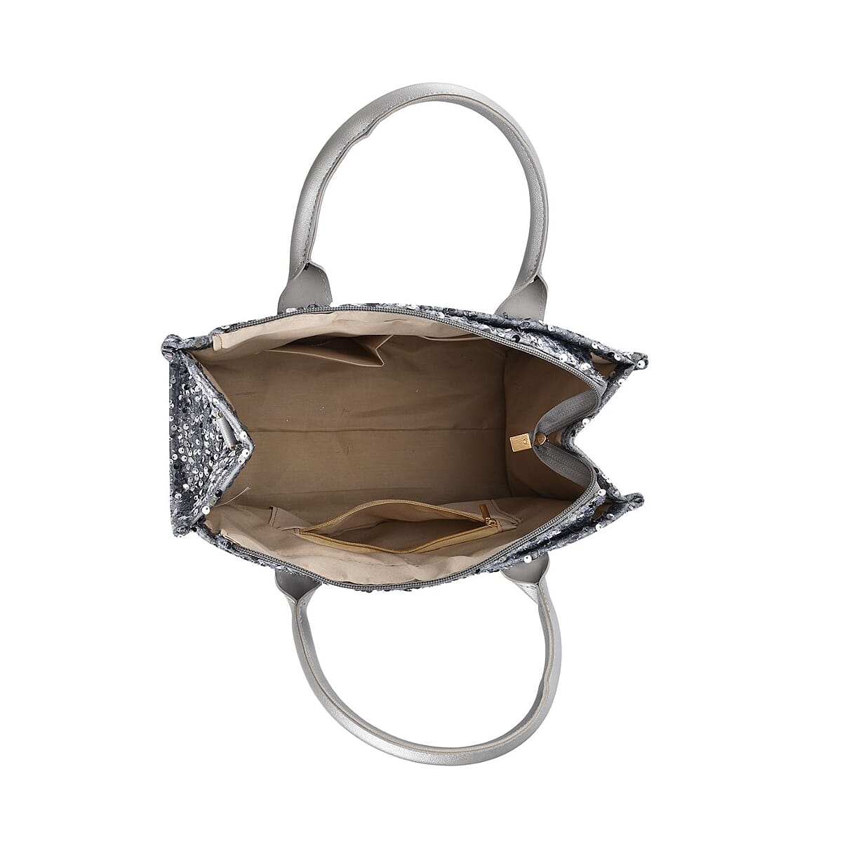 Silver Sequin Print Faux Leather Crossbody Bag with Handle Drop and Shoulder Strap image number 4