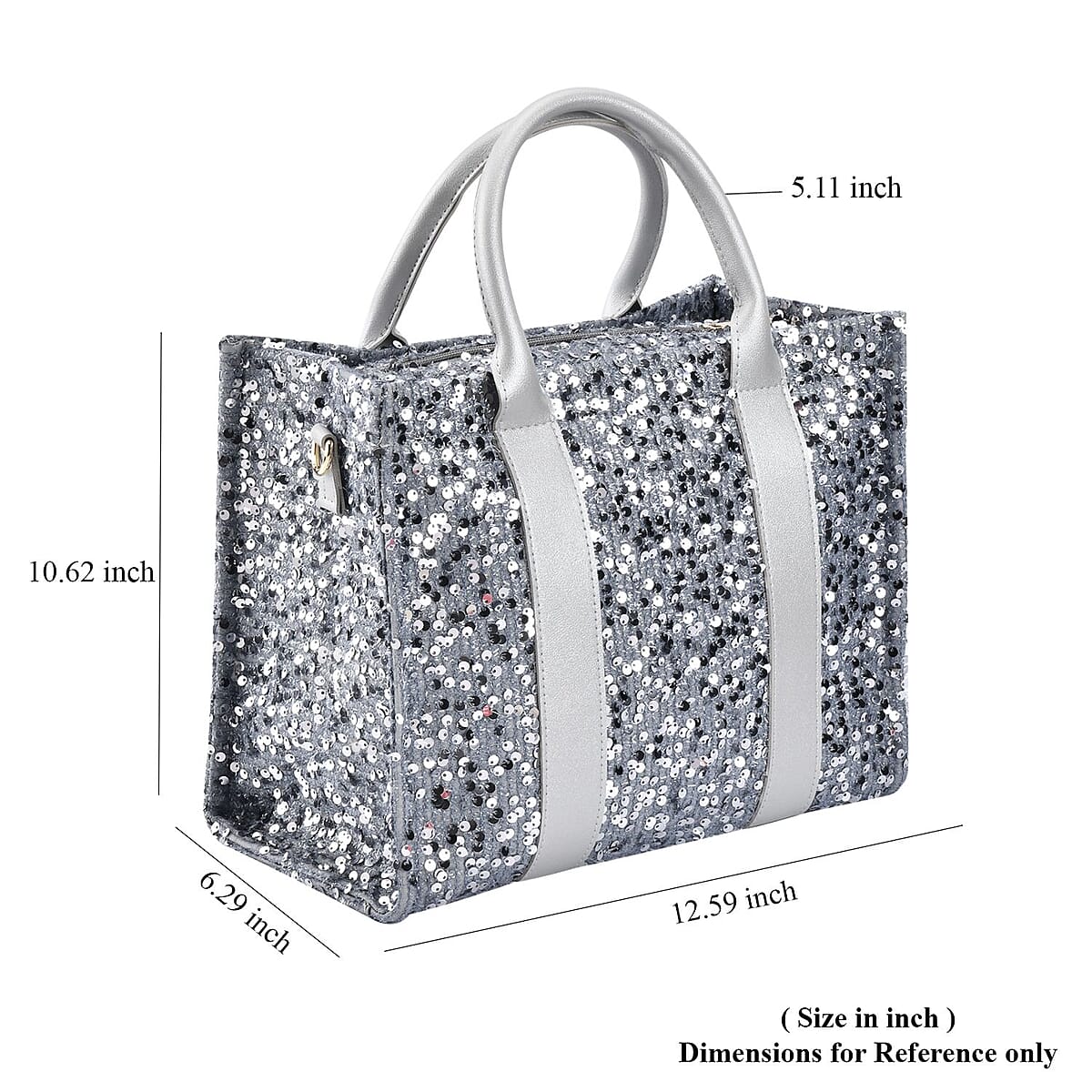 Silver Sequin Print Faux Leather Crossbody Bag with Handle Drop and Shoulder Strap image number 6