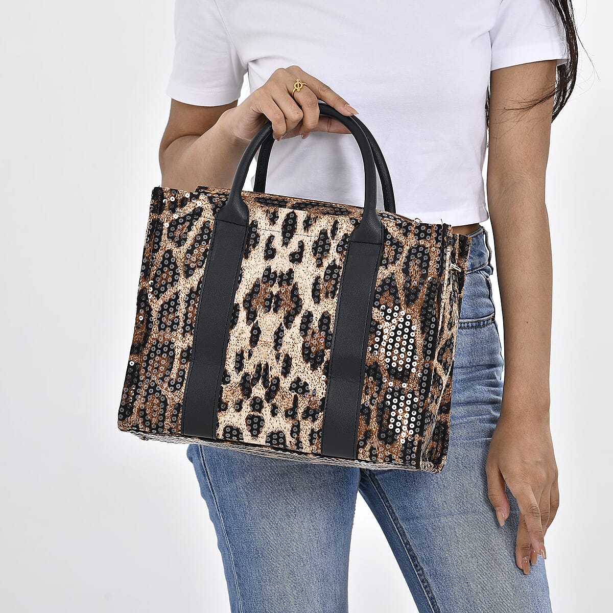 Brown Leopard Print Faux Leather Crossbody Bag with Handle Drop and Shoulder Strap image number 2