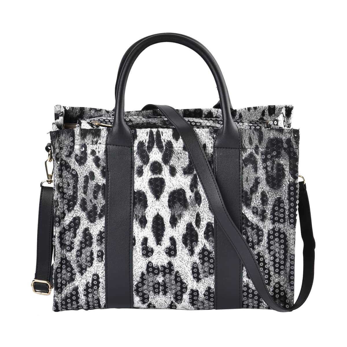 Gray Leopard Print Faux Leather Crossbody Bag with Handle Drop and Shoulder Strap image number 0