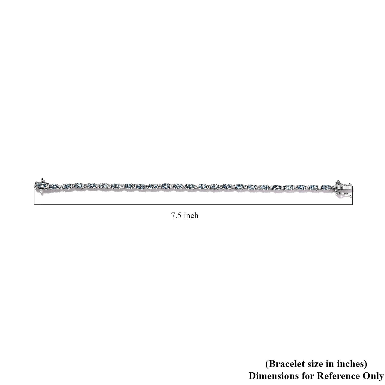 Premium Santa Maria Aquamarine and Moissanite Tennis Bracelet in Platinum Over Sterling Silver (7.25 In) 6.15 ctw