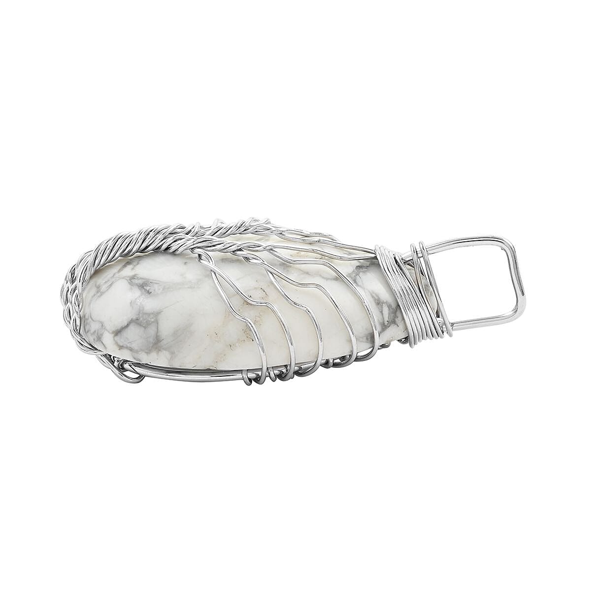 White Howlite Teardrop with Tree Wired Pendant in Silvertone 32.50 ctw