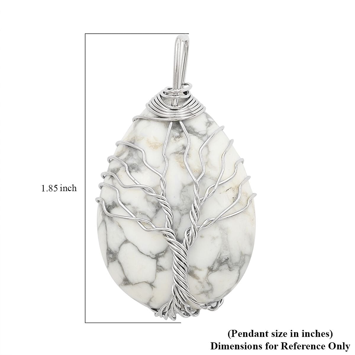 White Howlite Teardrop with Tree Wired Pendant in Silvertone 32.50 ctw