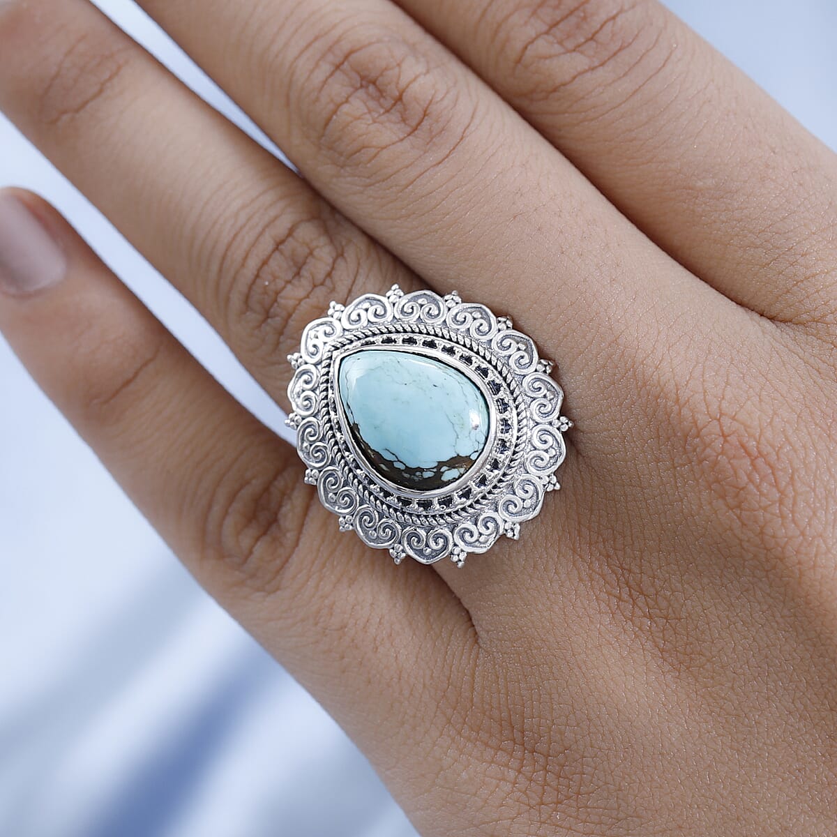 Artisan Crafted Blue Moon Turquoise Solitaire Ring in Sterling Silver 7.35 ctw image number 2