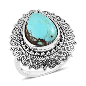 Artisan Crafted Blue Moon Turquoise Solitaire Ring in Sterling Silver 7.35 ctw