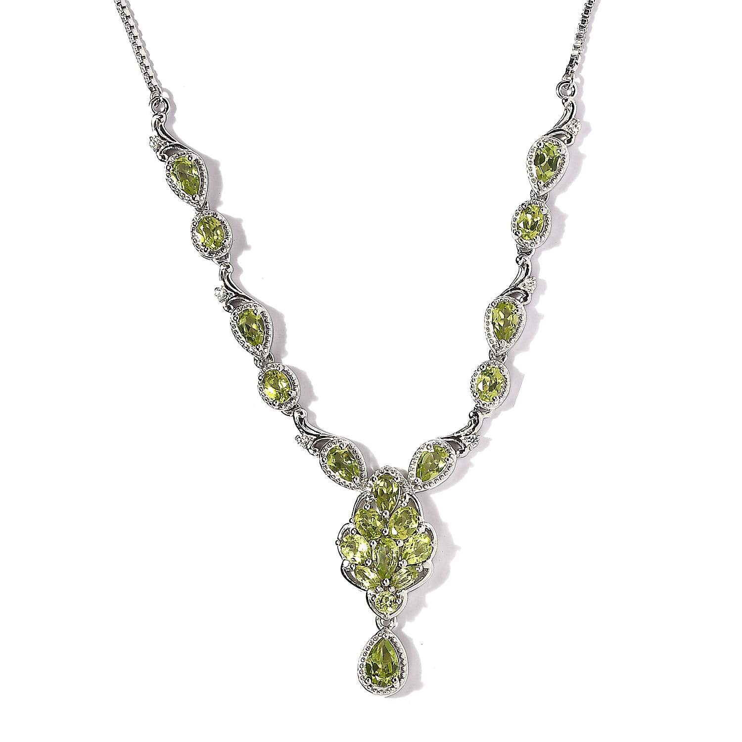 Premium Hebei Peridot and White Zircon 4.00 ctw Necklace in Rhodium Over Sterling Silver 19 Inches
