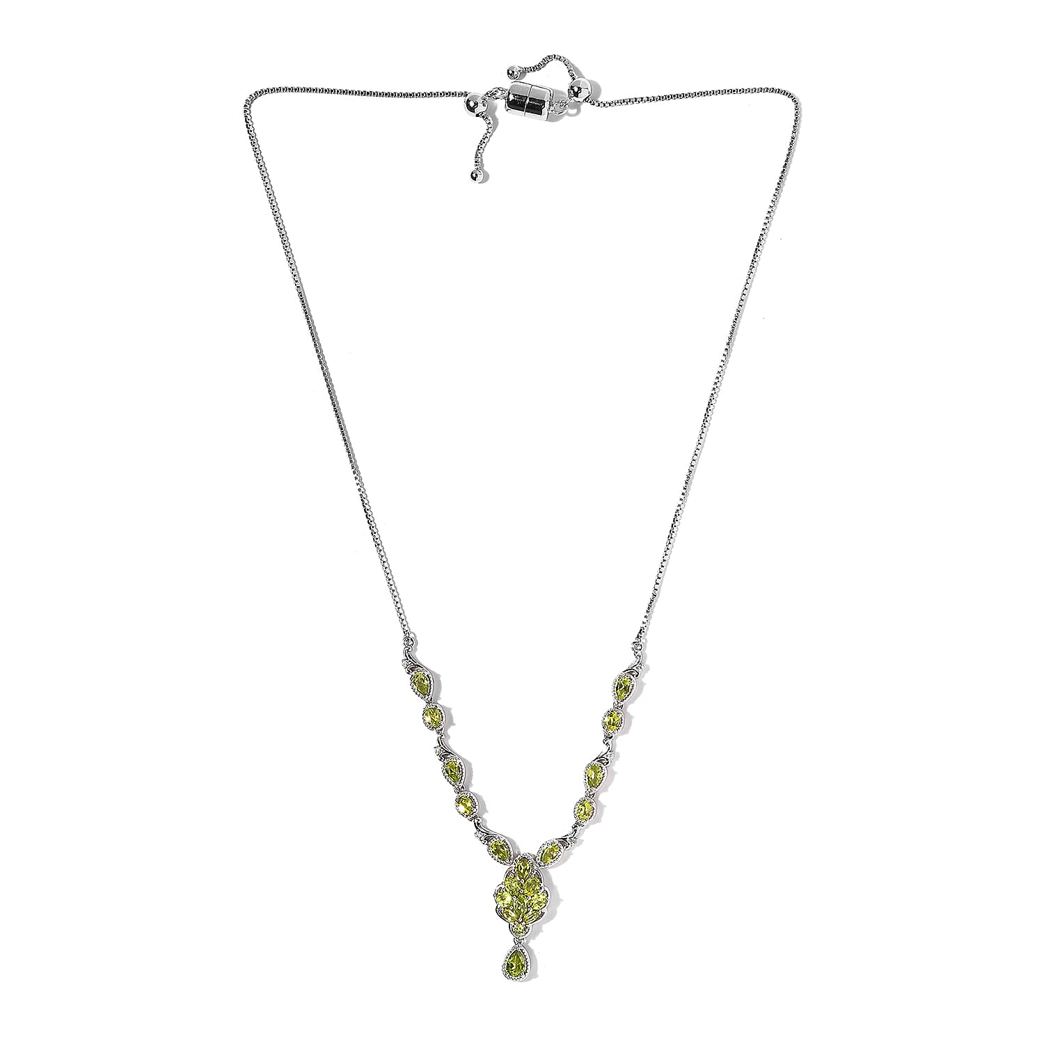 Premium Hebei Peridot and White Zircon 4.00 ctw Necklace in Rhodium Over Sterling Silver 19 Inches
