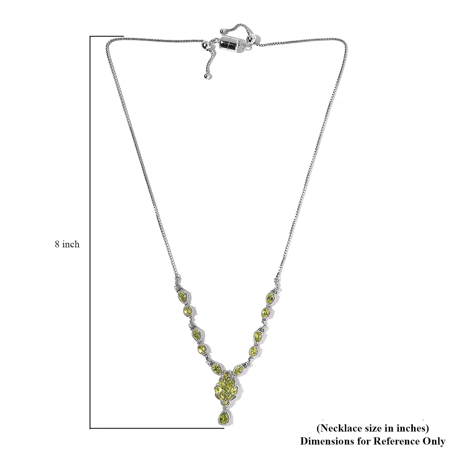 Premium Hebei Peridot and White Zircon 4.00 ctw Necklace in Rhodium Over Sterling Silver 19 Inches