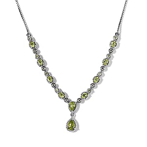 Premium Hebei Peridot and White Zircon 3.20 ctw Necklace in Rhodium Over Sterling Silver 19 Inches 