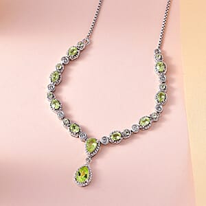 Premium Hebei Peridot and White Zircon 3.20 ctw Necklace in Rhodium Over Sterling Silver 19 Inches 