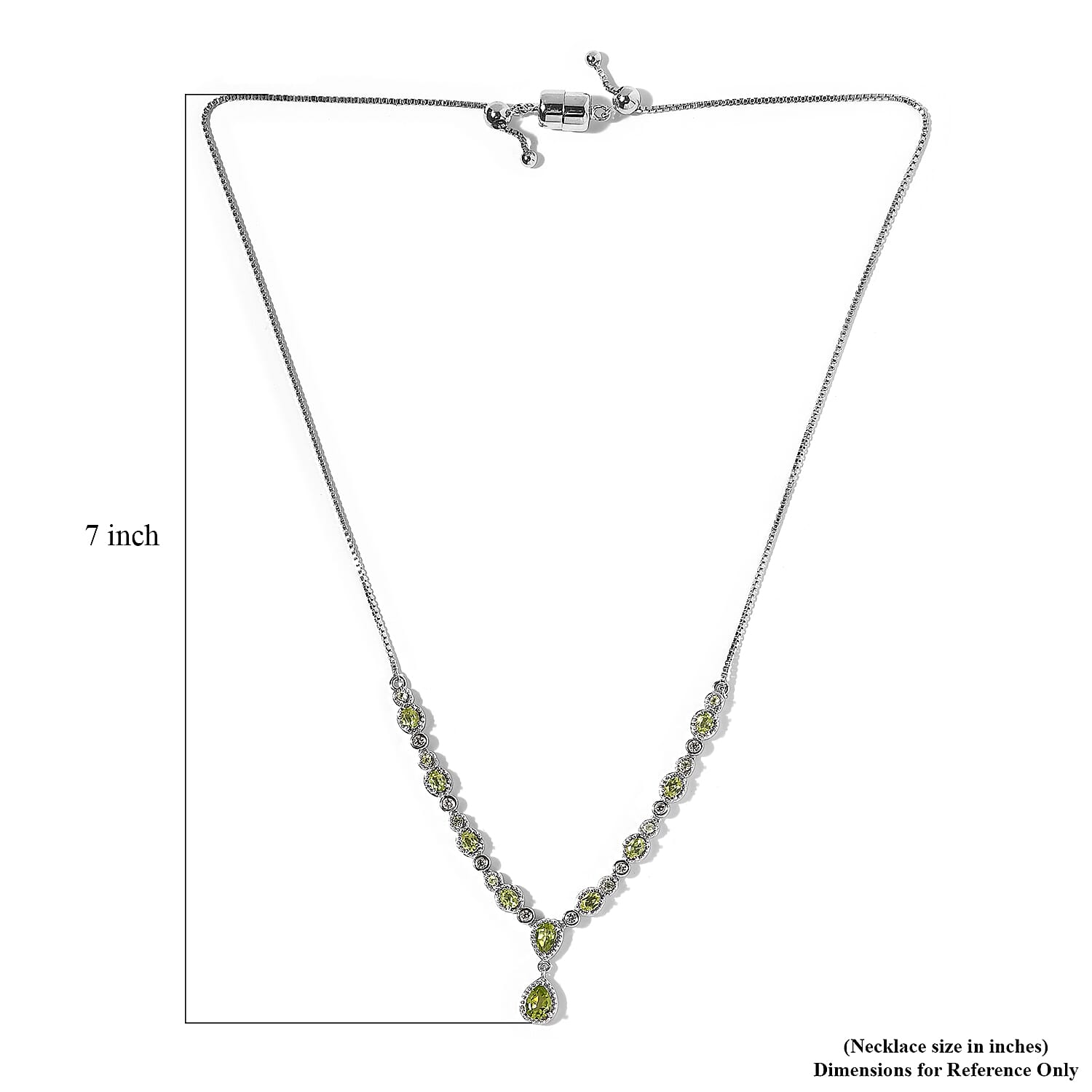 Premium Hebei Peridot and White Zircon 3.20 ctw Necklace in Rhodium Over Sterling Silver 19 Inches
