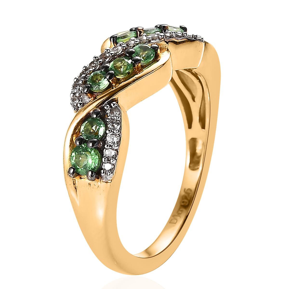 Premium Tsavorite Garnet and White Zircon Band Ring in Vermeil Yellow Gold Over Sterling Silver 0.75 ctw image number 3
