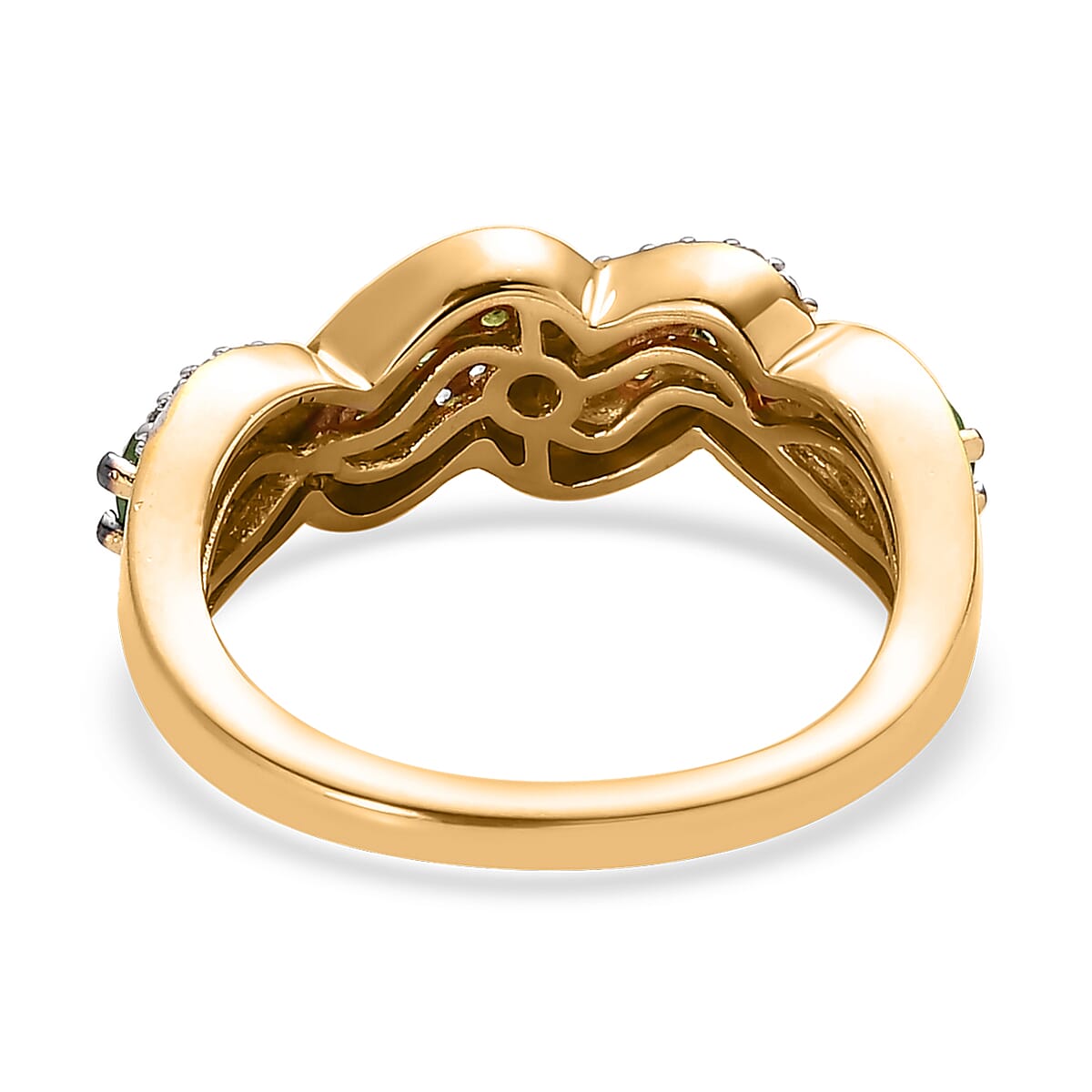 Premium Tsavorite Garnet and White Zircon Band Ring in Vermeil Yellow Gold Over Sterling Silver 0.75 ctw image number 4
