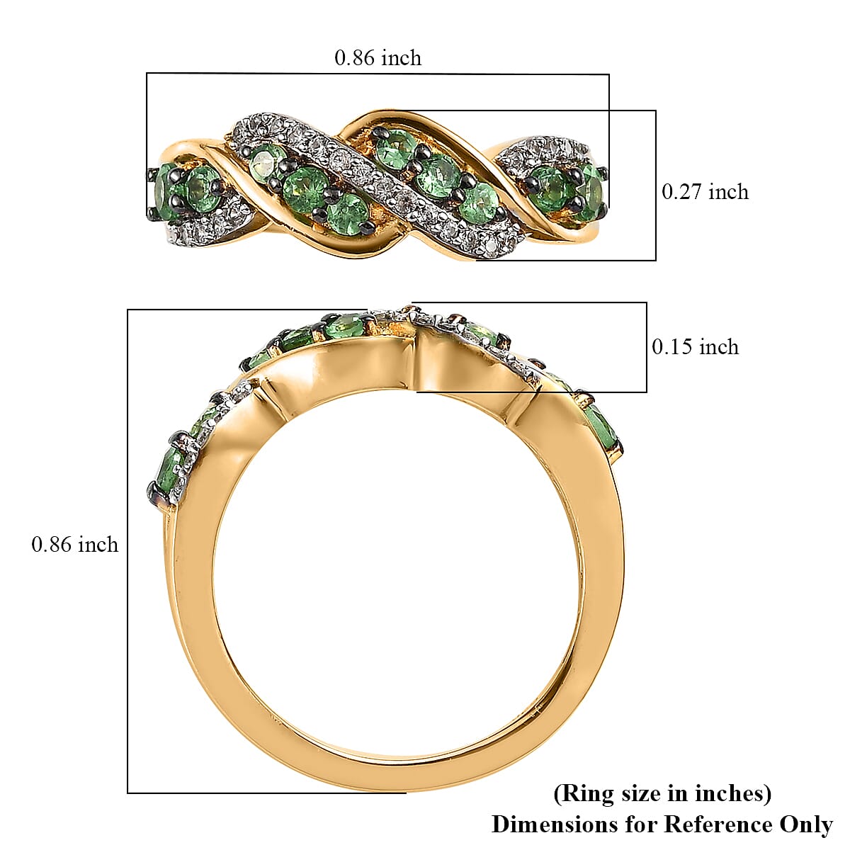 Premium Tsavorite Garnet and White Zircon Band Ring in Vermeil Yellow Gold Over Sterling Silver (Size 5.0) 0.75 ctw image number 5