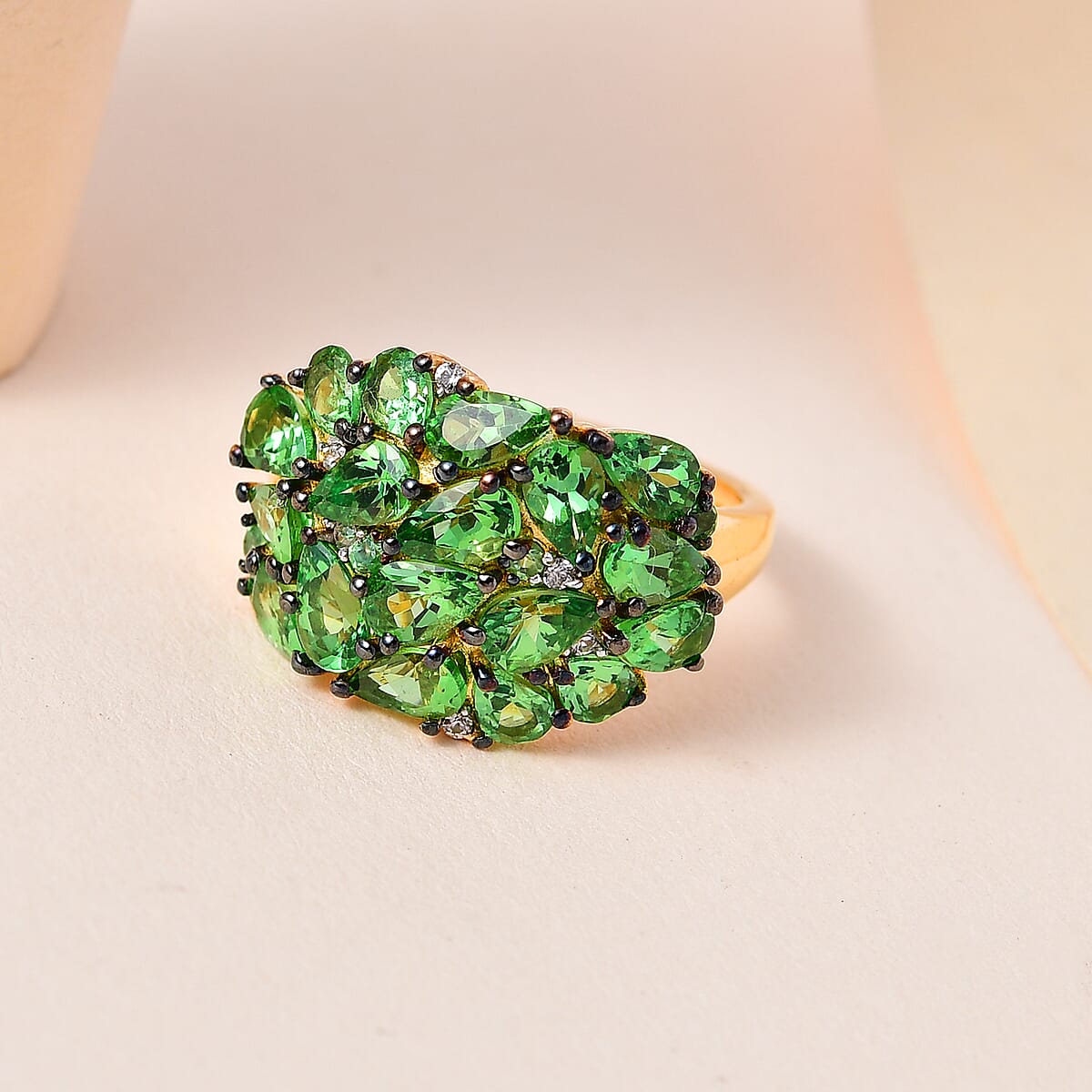 Premium Tsavorite Garnet and White Zircon Cluster Ring in Vermeil Yellow Gold Over Sterling Silver 4.15 ctw image number 1