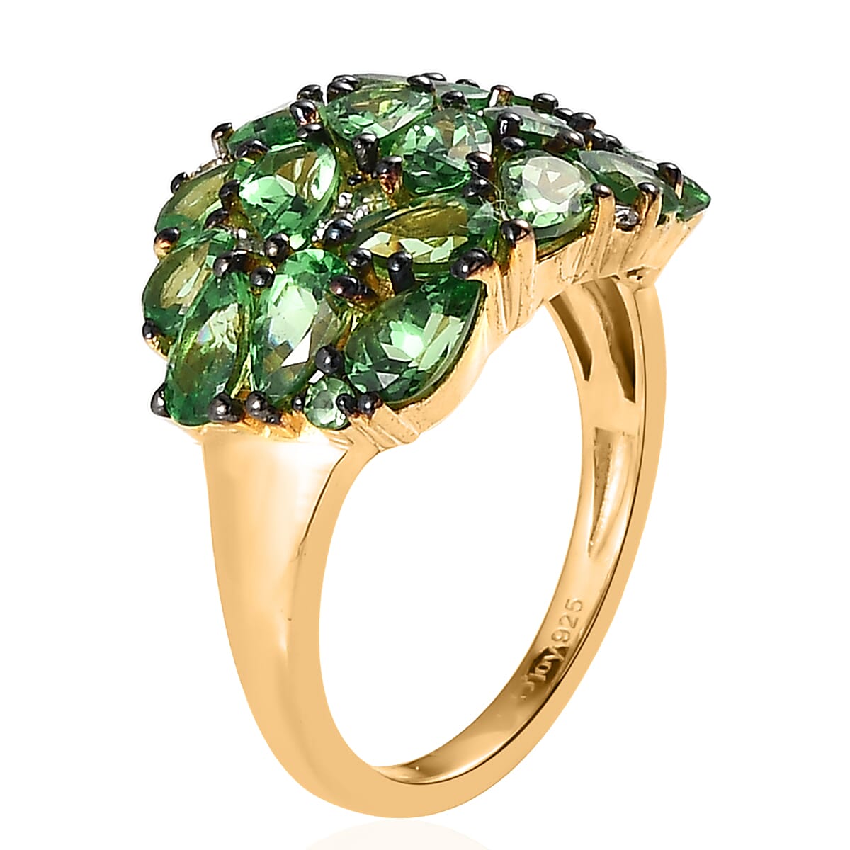 Premium Tsavorite Garnet and White Zircon Cluster Ring in Vermeil Yellow Gold Over Sterling Silver 4.15 ctw image number 3