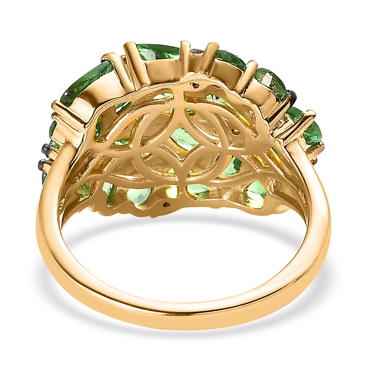 Premium Tsavorite Garnet and White Zircon Cluster Ring in Vermeil Yellow Gold Over Sterling Silver 4.15 ctw image number 4