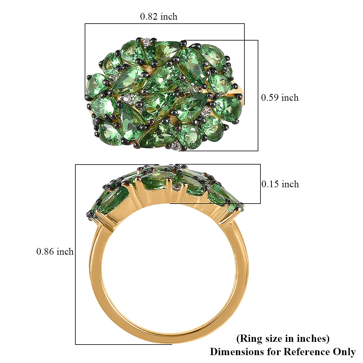 Premium Tsavorite Garnet and White Zircon Cluster Ring in Vermeil Yellow Gold Over Sterling Silver 4.15 ctw image number 5