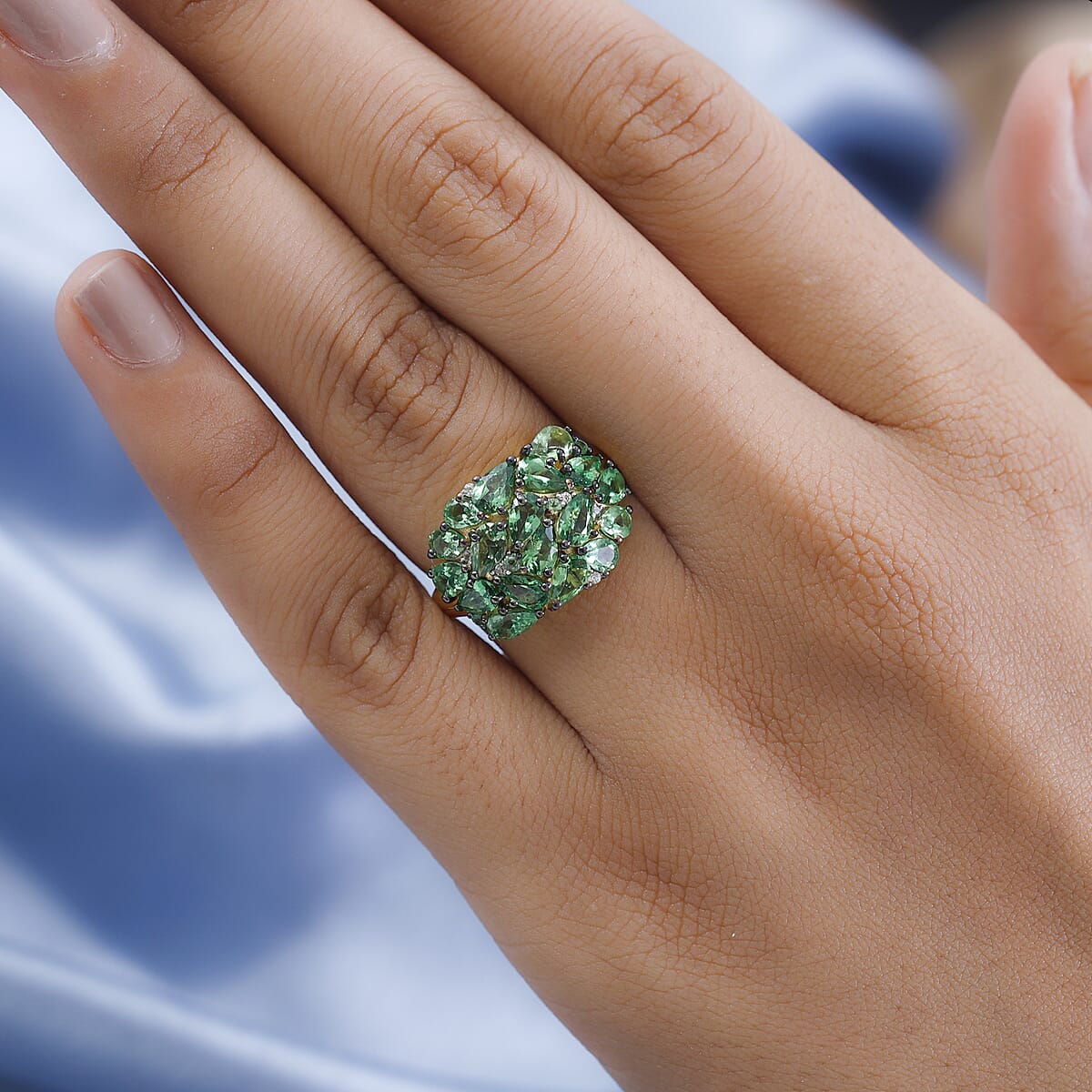 Premium Tsavorite Garnet and White Zircon Cluster Ring in Vermeil Yellow Gold Over Sterling Silver (Size 7.0) 4.15 ctw image number 2