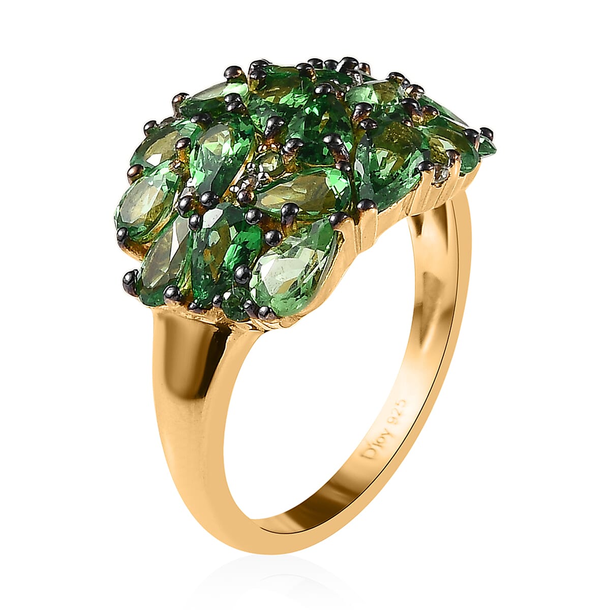 Premium Tsavorite Garnet and White Zircon Cluster Ring in Vermeil Yellow Gold Over Sterling Silver (Size 7.0) 4.15 ctw image number 3