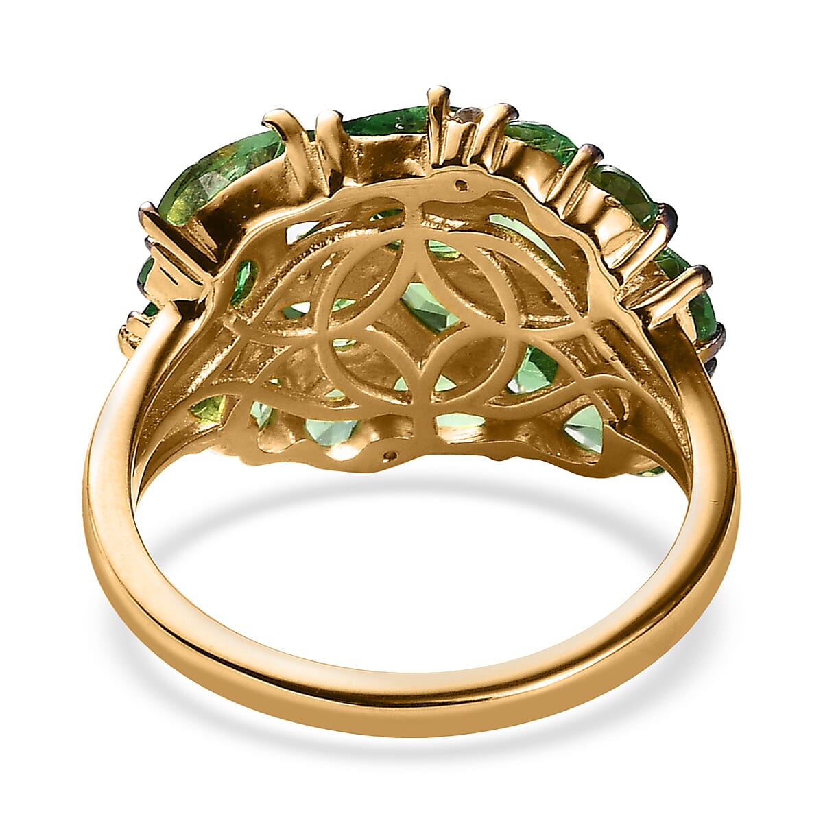 Premium Tsavorite Garnet and White Zircon Cluster Ring in Vermeil Yellow Gold Over Sterling Silver (Size 7.0) 4.15 ctw image number 4
