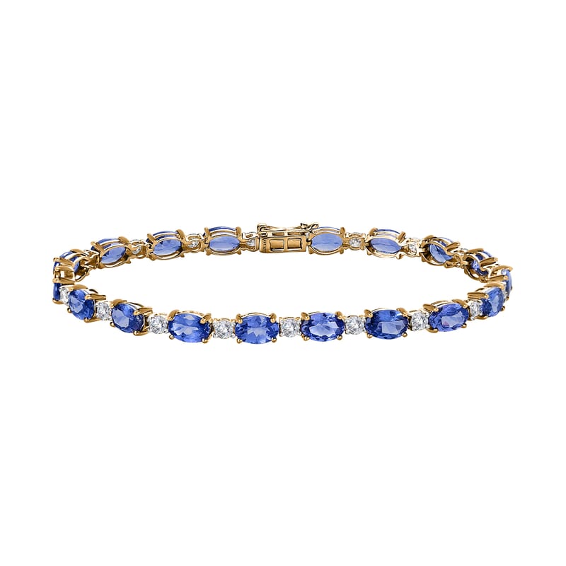 Luxoro 14K Yellow Gold Premium Tanzanite and Moissanite 10.00 ctw Bracelet 4.60 Grams (6.50 In)