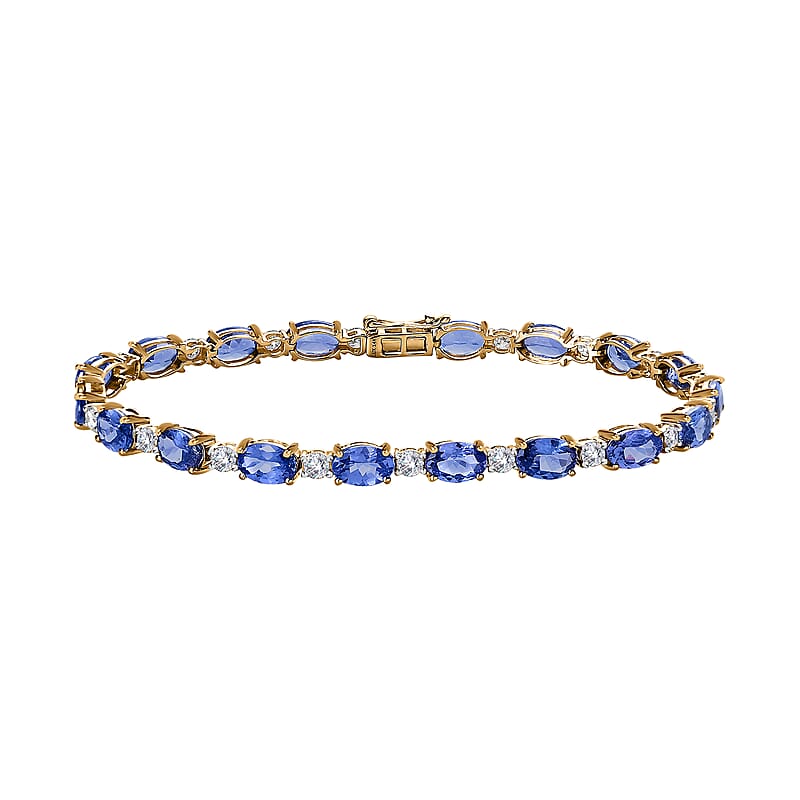 Luxoro 14K Yellow Gold Premium Tanzanite and Moissanite 10.00 ctw Bracelet 4.60 Grams (6.50 In)