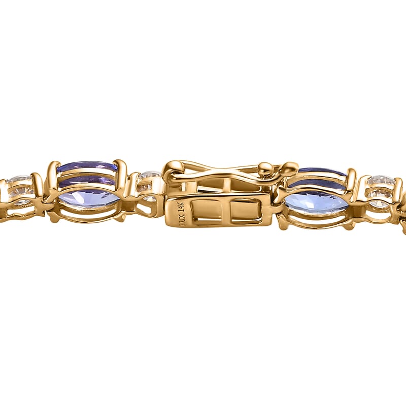 Luxoro 14K Yellow Gold Premium Tanzanite and Moissanite 10.00 ctw Bracelet 4.60 Grams (6.50 In)