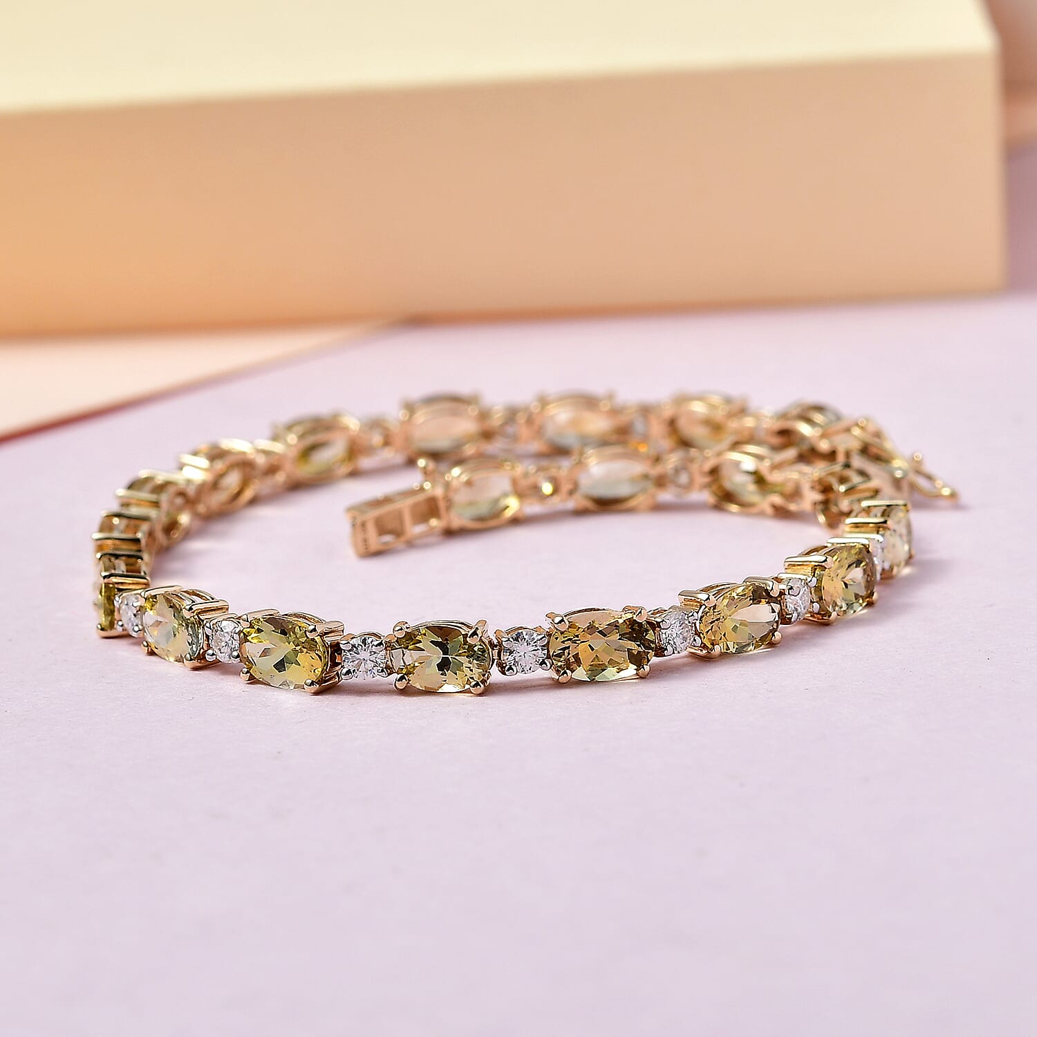 Luxoro 14K Yellow Gold Premium Golden Tanzanite and Moissanite Bracelet (7.25 In) 5 Grams 10.60 ctw