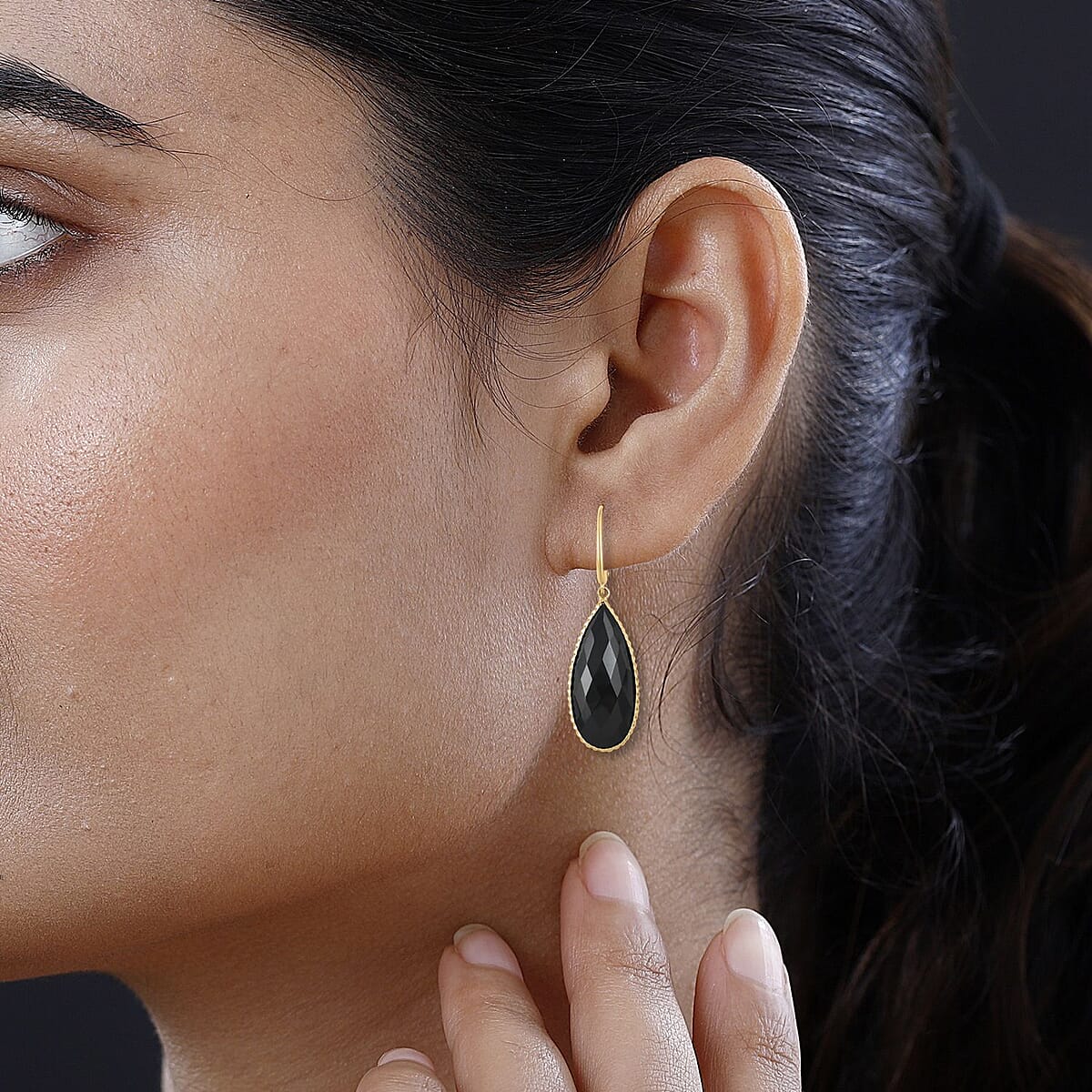 14K Yellow Gold Black Onyx Earrings 24.50 ctw image number 2