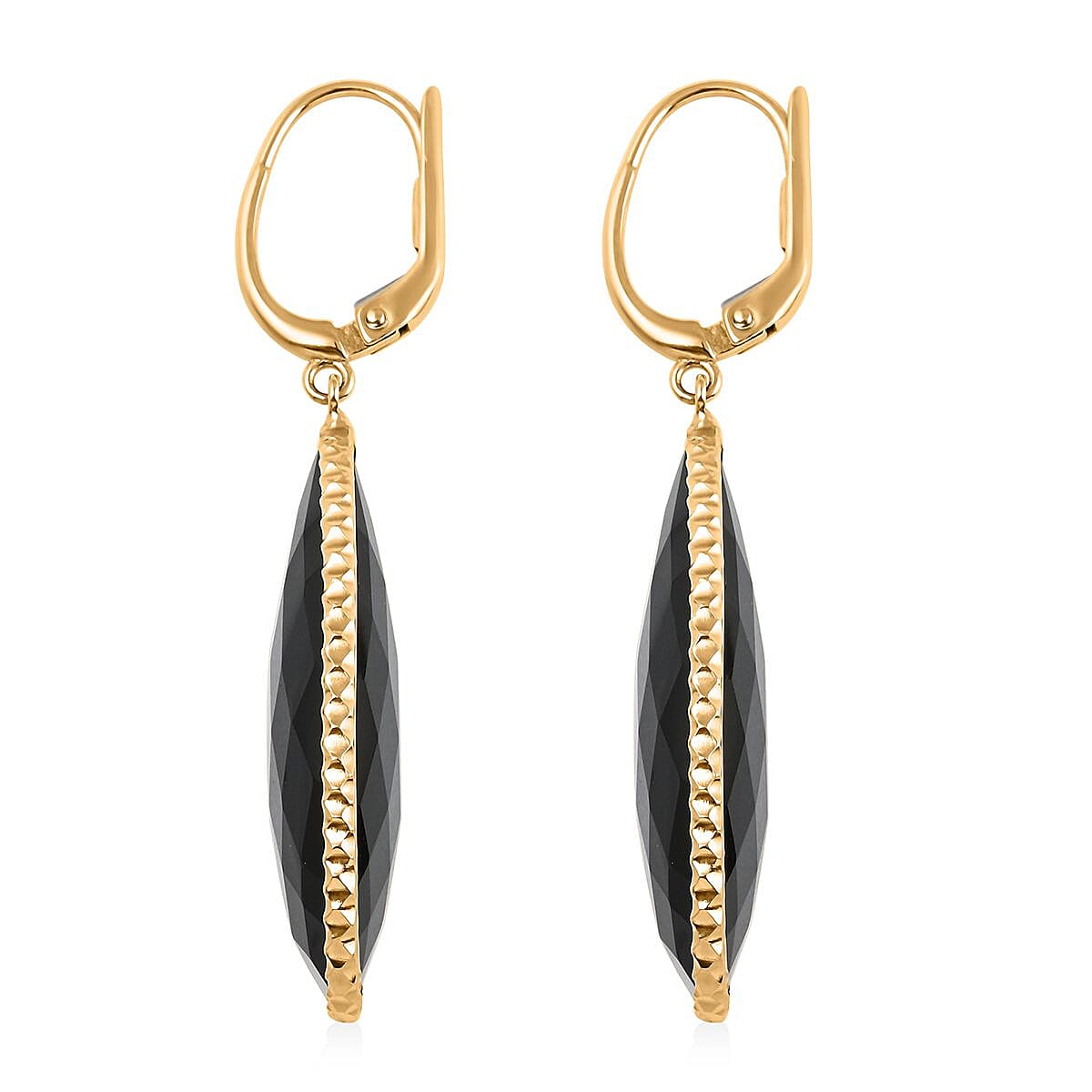 14K Yellow Gold Black Onyx Earrings 24.50 ctw image number 3