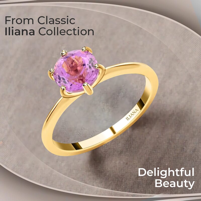 Iliana Certified & Appraised AAA Patroke Kunzite 1.75 ctw Solitaire Ring, 18K Yellow Gold Ring, Wedding Ring (Size 10.0)