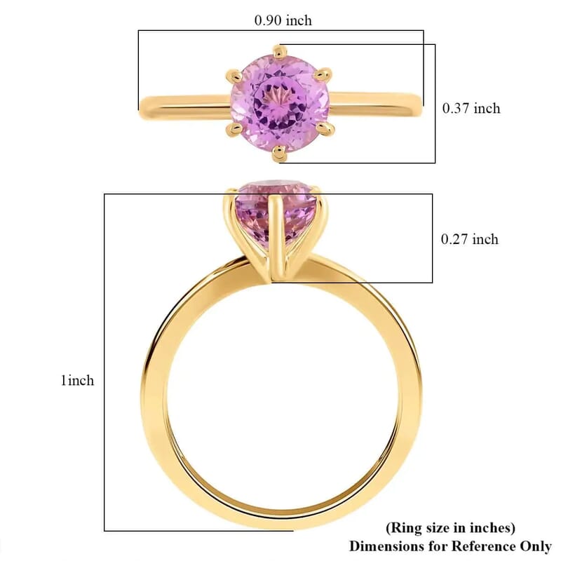 Iliana Certified & Appraised AAA Patroke Kunzite 1.75 ctw Solitaire Ring, 18K Yellow Gold Ring, Wedding Ring (Size 10.0)
